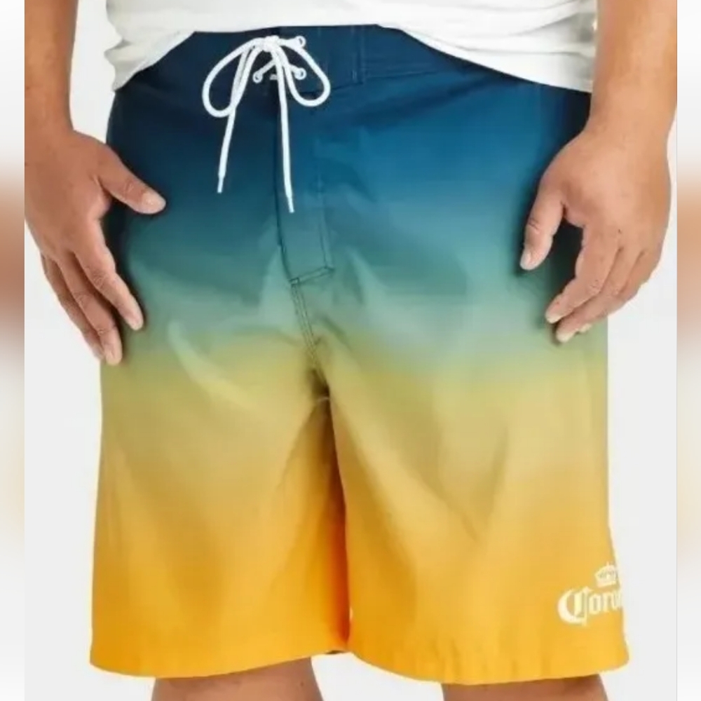 New Corona  Corona Blue Ombre Swim Board Short Mesh Lining Pocket Pool Men Large